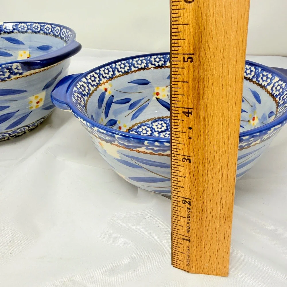 Temp-tations Old World Blue Ceramic Mixing Bowls Set of 2 1.5QT 1QT *flaws* see